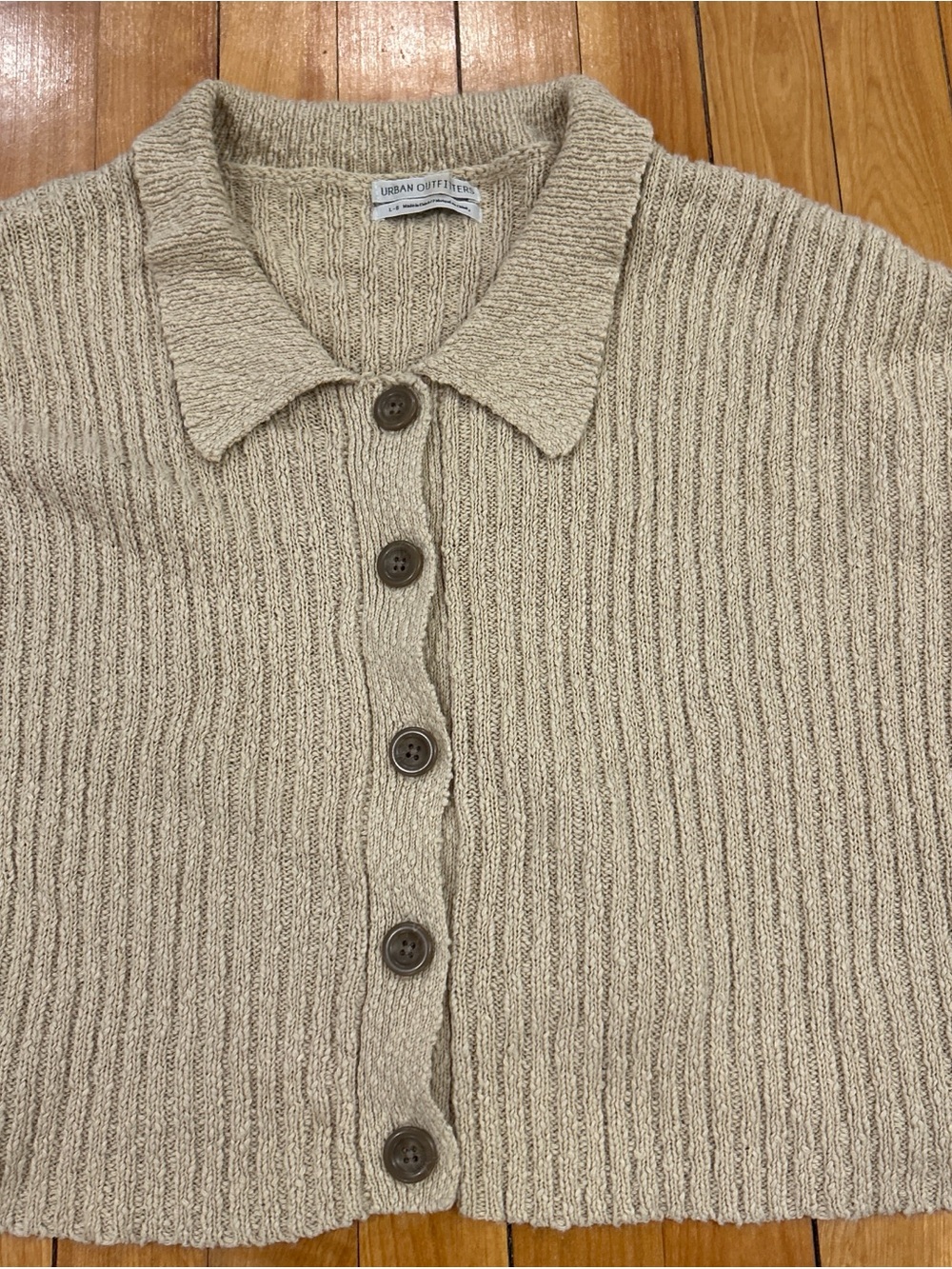 Urban Outfitters Beige Ribbed Button-Up Cardigan